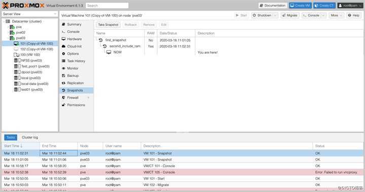 Proxmox VE 6.1从零带你了解之--虚拟机快照