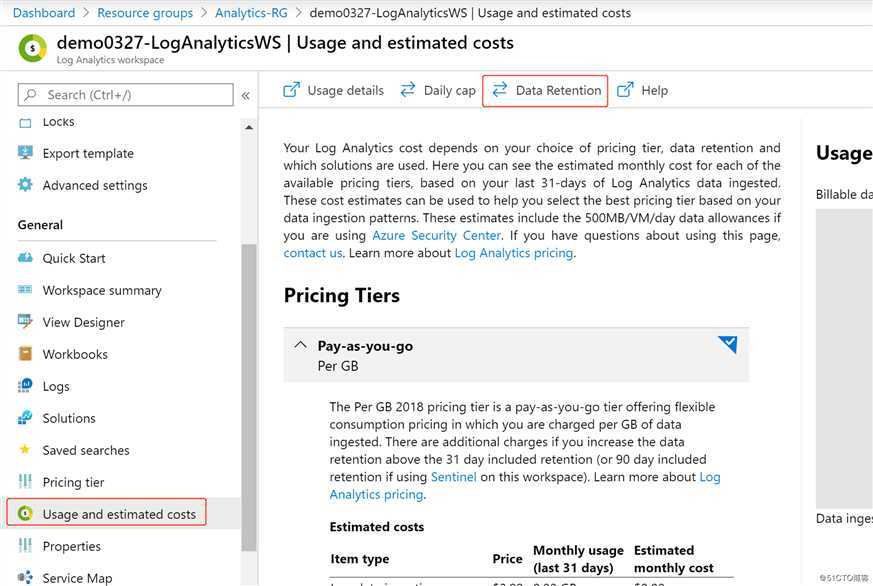 根据数据类型增加Azure Log Analytics的数据保留时间