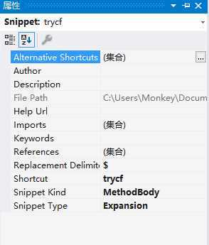 Snippet文件的属性窗口