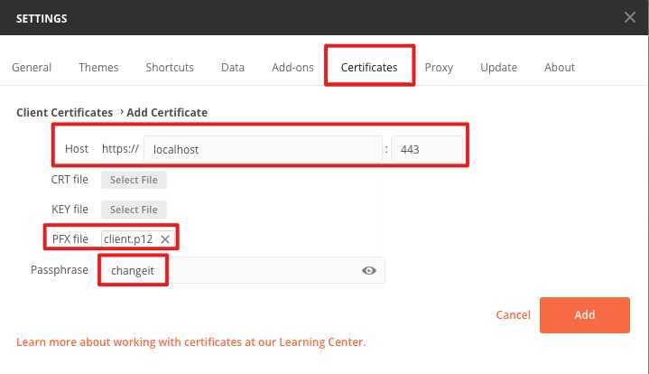 Postman Config PFX