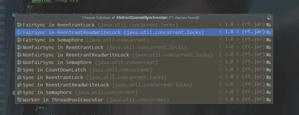 java8中实现了AQS的类