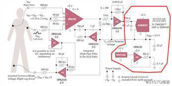 【每日答疑】下图是仪放采集肌电信号的电路。在测试的时候，如果直接从信号发生器输出1MV 250HZ的