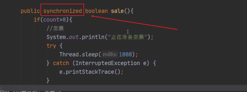 public synchronized boolean  1  System. out. println("  try {  Thread. steep( millis: ;  catch (InterruptedException e) {  e. printStackTrace() ; 