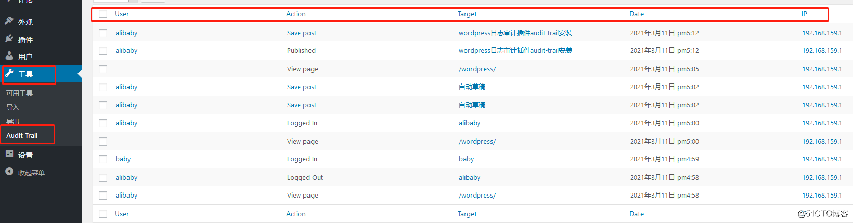 wordpress日志审计插件audit-trail安装